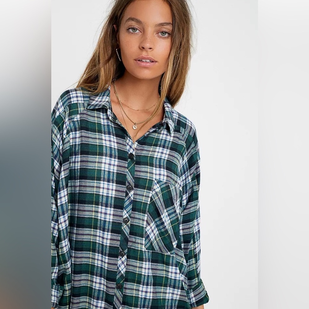 Urban Outfitters Brendan Oversized Plaid Flannel Button Down Shirt Green Large